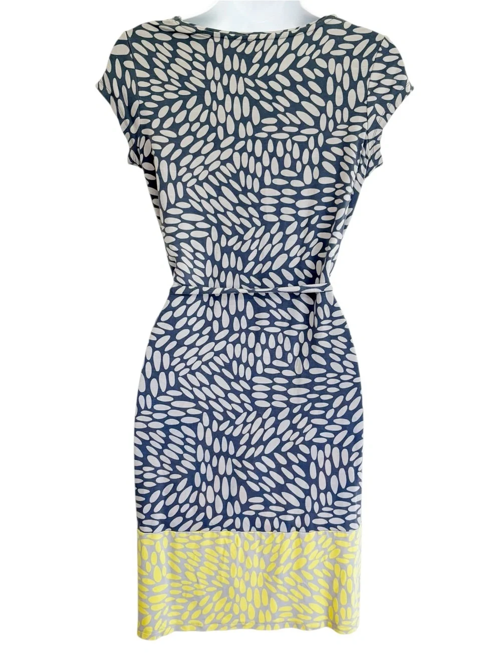 BODEN Jersey Tie Waist Mini Dress 8 Petite Navy Yellow Printed Stretch Dress - Picture 3 of 8